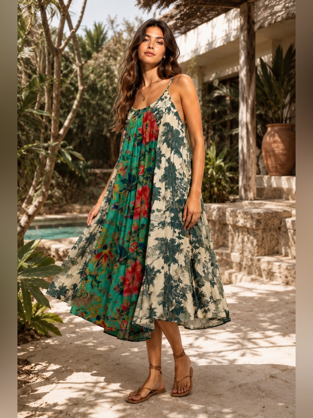 Maeve Anthropologie Mixed Print Toile Floral Slip Midi Dress Green Multi L - Picture 3 of 11
